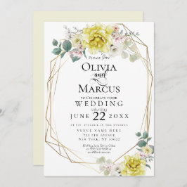 Convite Casamento | Flores de Aquarelas Amarelas Sunny