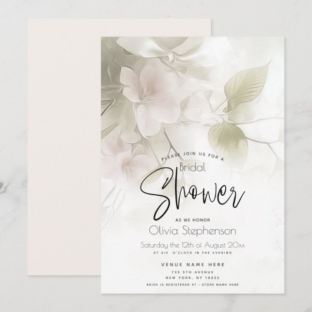 Convite Casamento |  Flores de Pêssego Rosa Desbotado Rúst (Frente/Verso)