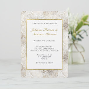 Convite Casamento Flores Marfim Creme Romântico Bonito