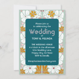 Convite Casamento Flores Retro Groovy 70s Boho