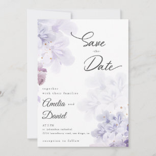 Convite Casamento flores roxas elegantes Save the Date
