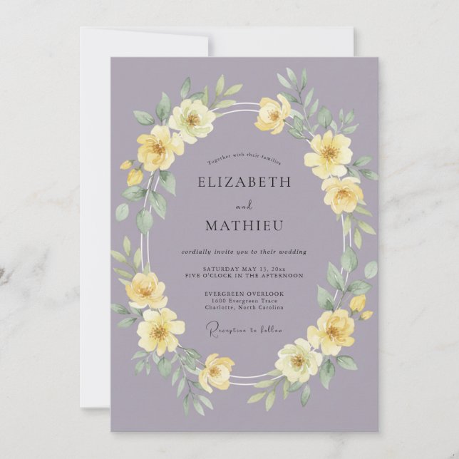 Convite Casamento Florescer Amarelo Lavanda (Frente)