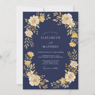 Convite Casamento Florescer Amarelo Naval