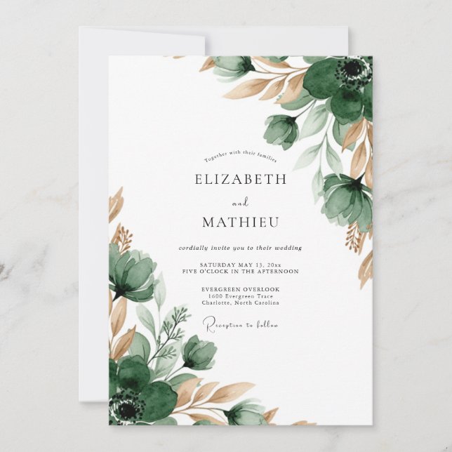 Convite Casamento Florescer Esmeralda Verdejante (Frente)