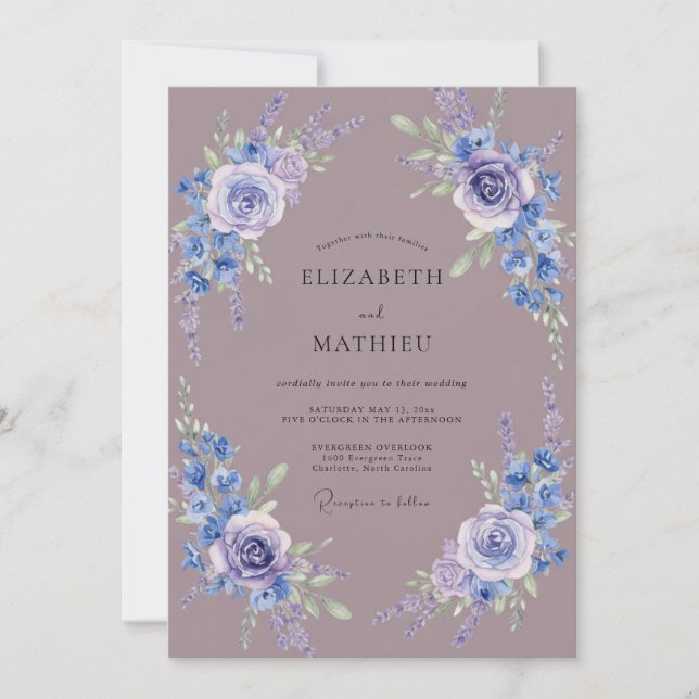 Convite Casamento Florescer Lavanda Azul (Frente)