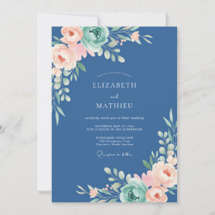 Convite Casamento Florescer Navy Etéreo