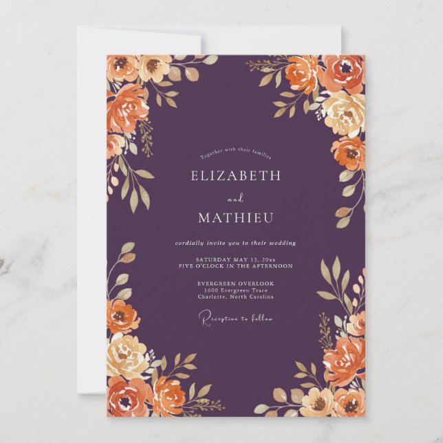 Convite Casamento Florescer Outonal Ameixa (Frente)