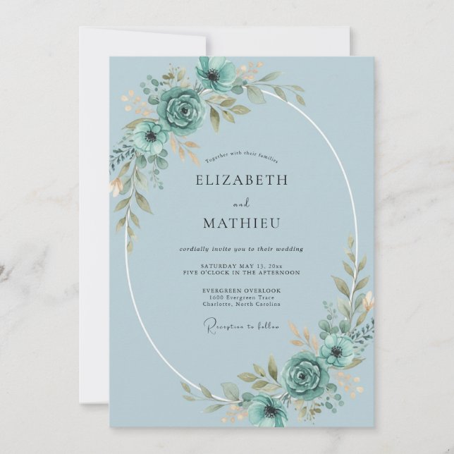 Convite Casamento Florescer Sereno Turquesa (Frente)
