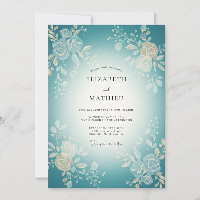 Convite Casamento Florescer Tecido Turquesa (Frente)