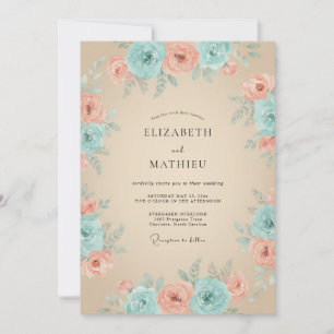 Convite Casamento Florescimento Flor de Pêssego Azul
