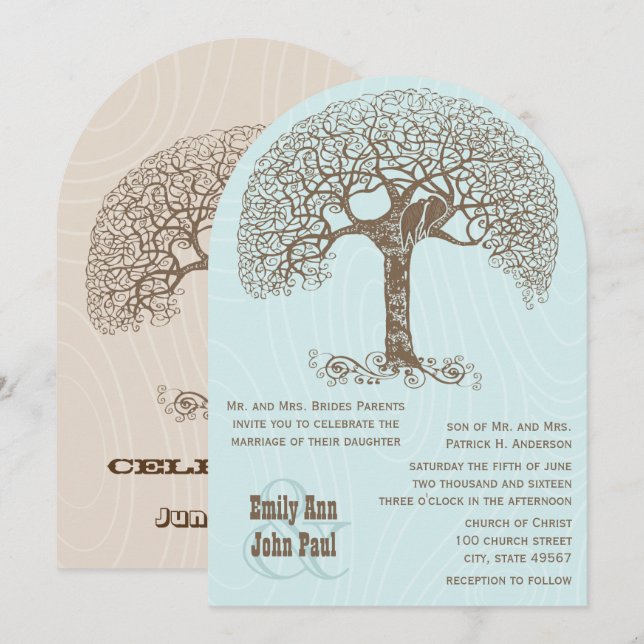 Convite Casamento Floresta Árvore Amor Pássaro Rústico Red (Frente/Verso)
