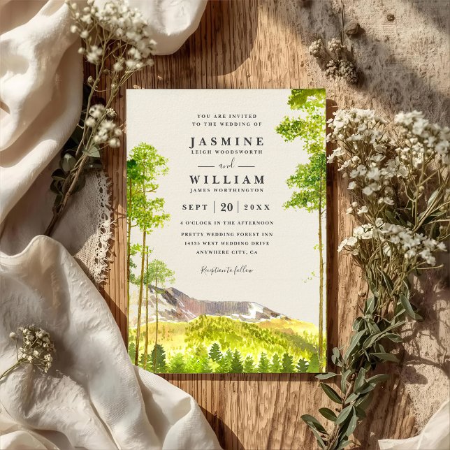 Convite Casamento Floresta Árvores Montanha Rústico Código (Criador carregado)