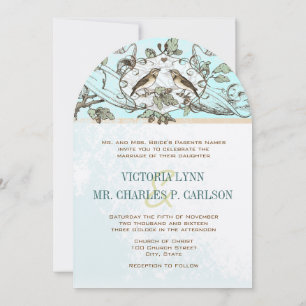 Convite Casamento Floresta Carvalho Neo Mint Birds