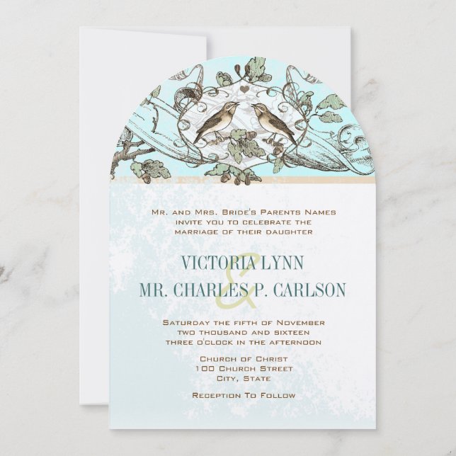 Convite Casamento Floresta Carvalho Neo Mint Birds (Verso)