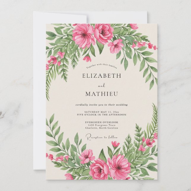 Convite Casamento Floresta com Samambaia Rosa (Frente)