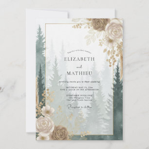 Convite Casamento Floresta de Eucalipto Dourado Champagne