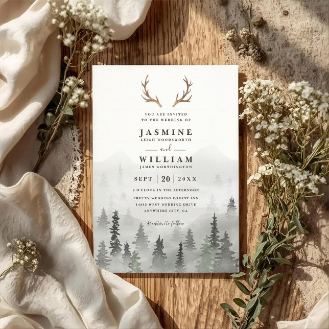 Convite Casamento Floresta de Galhada Montanha Árvore Rúst (Criador carregado)