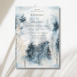 Convite Casamento Floresta de Pinheiros Neve Névoa de Inve