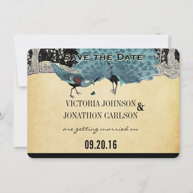 Convite Casamento Floresta Dourada Deco de Pavão para Semp (Frente)