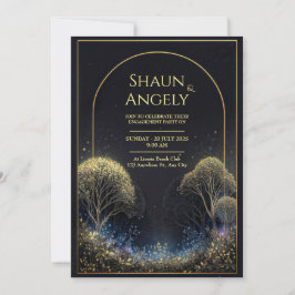 Convite Casamento Floresta Estrelada Meia-Noite Arco Doura