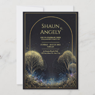 Convite Casamento Floresta Estrelada Meia-Noite Arco Doura