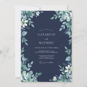 Convite Casamento Floresta Etérea Azul Marinho