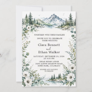 Convite Casamento Floresta Lago Montanha Aquarela