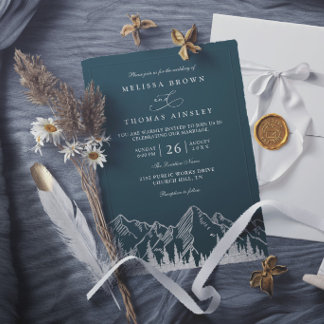 Convite Casamento Floresta Montanha Árvores Pinheiro Rústi