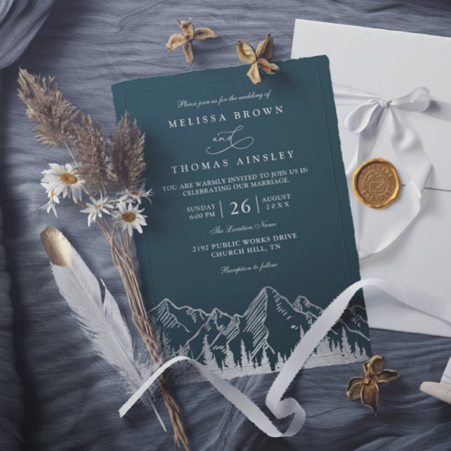 Convite Casamento Floresta Montanha Árvores Pinheiro Rústi (Criador carregado)