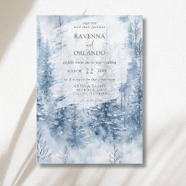 Convite Casamento Floresta Montanha Pinheiro Neve Inverno