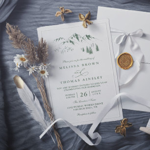 Convite Casamento Floresta Montanhas Árvores Pinheiro Rúst