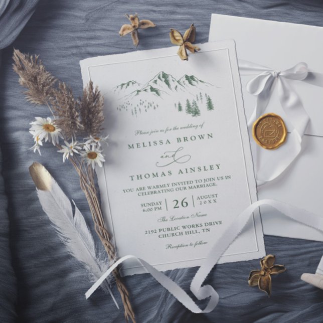 Convite Casamento Floresta Montanhas Árvores Pinheiro Rúst (Criador carregado)