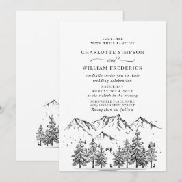 Convite Casamento Floresta Montanhas Desenhadas à Mão
