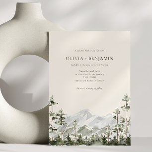 Convite Casamento Floresta Montanhosa Aquarela Moderna Ver