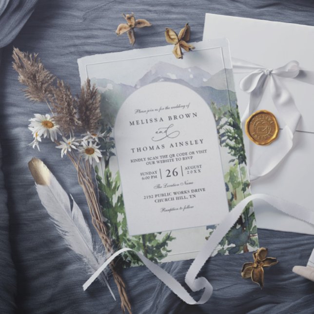 Convite Casamento Floresta Montanhosa Aquarela Rústico Cód (Criador carregado)