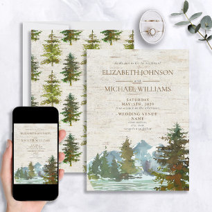 Convite Casamento Floresta Montanhosa Rústica Aquarela Bét