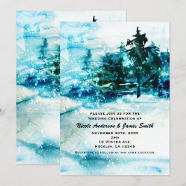 Convite Casamento Floresta Nevada Árvores de Pinheiro Aqua