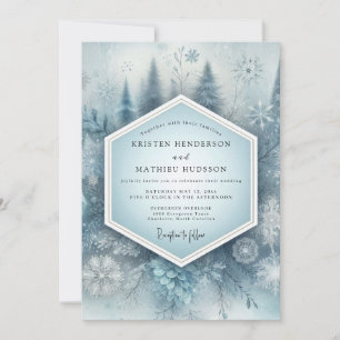 Convite Casamento Floresta Nevada Azul Ardósia