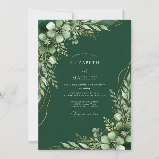 Convite Casamento Floresta Nobre Verde Esmeralda (Frente)