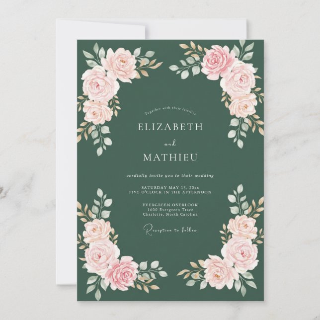 Convite Casamento Floresta Peônia Blush (Frente)