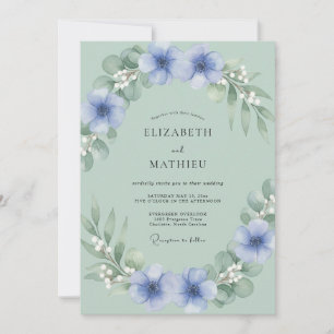 Convite Casamento Floresta Periwinkle Verde Salvia