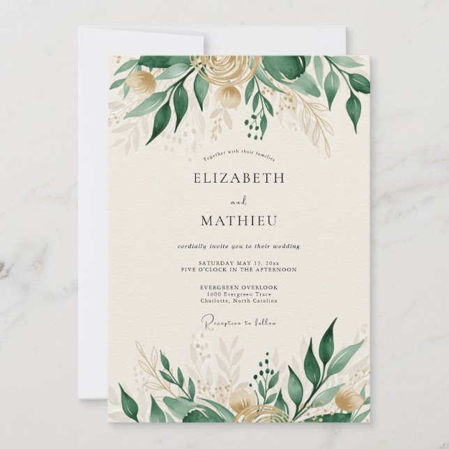 Convite Casamento Floresta Polida Esmeralda Verde (Frente)