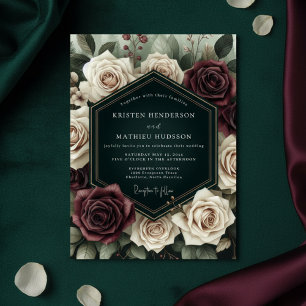 Convite Casamento Floresta Rosa Borgonha