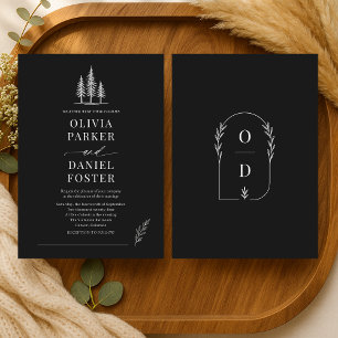 Convite Casamento Floresta Rústica Arte Linear Elegante