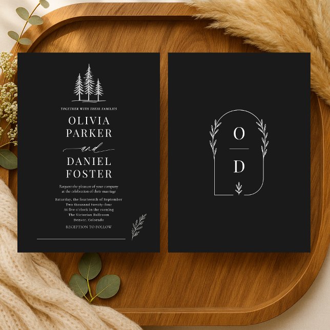 Convite Casamento Floresta Rústica Arte Linear Elegante (Criador carregado)