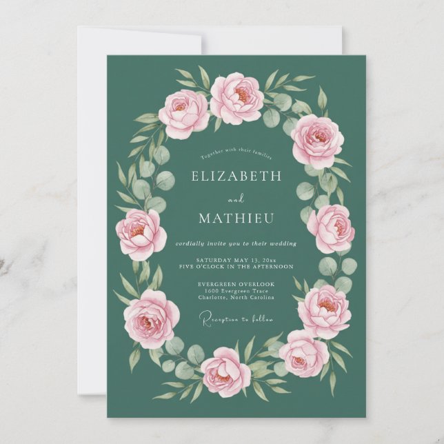 Convite Casamento Floresta Serena Hunter Verde (Frente)
