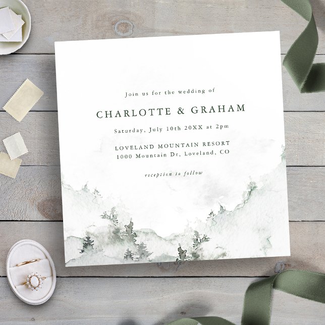 Convite Casamento Floresta Simples Aquarela (Green and White - Watercolor Simple Forest Wedding Invitation
)