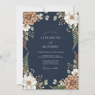 Convite Casamento Floresta Terrosa Azul Marinho