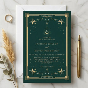 Convite Casamento Floresta Verde Estrela Lua Mística Celes