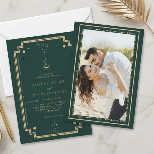 Convite Casamento Floresta Verde Lua Estrela Mística Celes